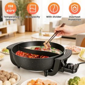 6L Large Capacity Electric Hot Pot With Divider, 5 Gear Adjustable Temperature Non-Stick Electric Cooker, Multifunctional Fondue Pot For 3-6 Peop (red: defaulttitle)