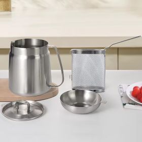 Thickened 304 Stainless Steel Food-grade Oil Dispenser, 3.5-liter Large Capacity, With Filter And Frying Basket (red: Silver)