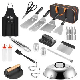 31Pcs Griddle Accessories Kit Flat Top Grill Accessories For Camp Chef With Spatulas Griddle Press Basting Cover Spice Shakers Vegetable Forks St (red: 1set)