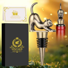 Elegant Upturned Cat Shaped Red Wine Stopper Set With Metallic Luster Bottle Stopper Gift Box, High-end Accessories For Wine Enthusiasts, A Must- (red: Bronze)
