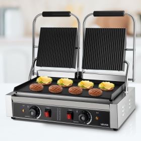 Commercial Panini Press Grill Electric Sandwich Maker Griddle Plate 19x9in (red: Silver)