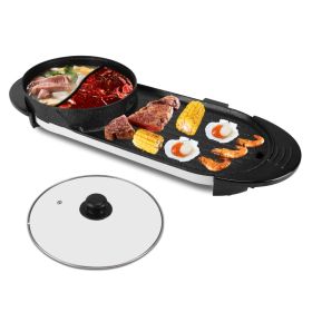 2200W  2 In 1 Electric Hot Pot With BBQ Grill Cooker Smokeless Non-Stick Korean BBQ Grill Shabu Shabu Hot Pot With Independent Temperature Contro (red: Black)