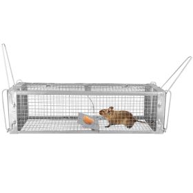 1Pc Dual Door Rat Trap Cage Humane Live Rodent Dense Mesh Trap Cage Zinc Electroplating Mice Mouse Control Bait Catch With 2 Detachable U Shaped (red: Silver)
