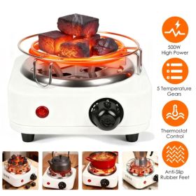 Electric Charcoal Burner 500W Hookah Charcoal Burner Compact Coal Burner For Hooka Cubes Shisha With Grill And Tongs 5 Temperature Gears Thermost (red: White)