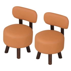 2-Piece Orange Small Footstools, Faux Leather Upholstery & Solid Rubber Wood Legs, 330LBS Load Capacity (red: defaulttitle)