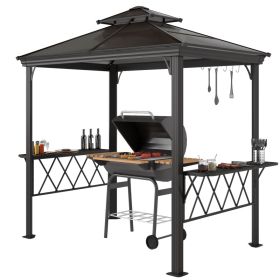 Outside Porch BBQ Cooking Pergola Canopy With 6 Hooks For Utensils And Double Venting Roof, Coffee (red: Coffee)