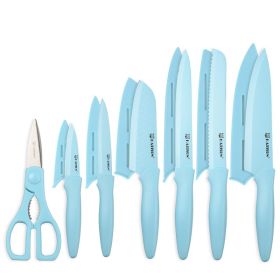 Kitchen Knife Set With Guards, 13 Piece Blue Non-Stick Stainless Steel Boxed Knives Set, Anti-Rust And Dishwasher Safe, 6 Knives With 6 Blade Cov (red: Blue)