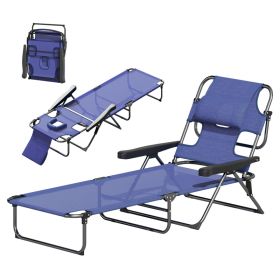 Folding Lounge Chair W Reclining Back, Navy Blue (red: Blue)