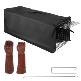 1Pc Humane Cat Trap Cage With Waterproof Cover Gloves Catch Release Live Animal Rodent Cage Collapsible Galvanized Wire For Raccoons Beavers Grou (red: With Glove and Cover)