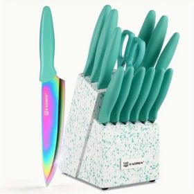 14-Piece Rainbow Colored High Carbon Stainless Steel Kitchen Knife Set, Titanium Coated Blade, Rust-Free & Super Sharp, Flatware Set With Wooden (red: Green)