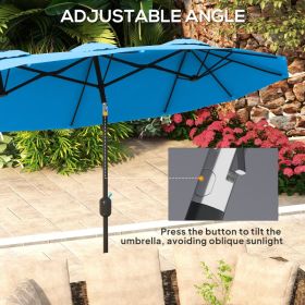 Double-sided Patio Umbrella, 9.5 Outdoor Umbrella With Push Button Tilt And Crank, 3 Air Vents And 12 Ribs, Cyan Blue (red: Cyan Blue)