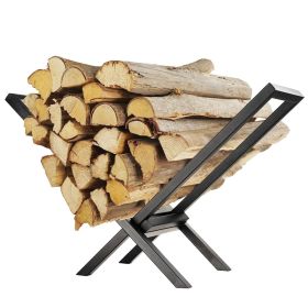 1Pc Firewood Log Rack 220LBS Steel Wood Lumber Storage Stacking Rack X Shape Storage Holder For Fireplace Firepit (red: Black)