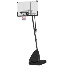 5-10 Basketball Stand, Freestanding Basketball System With 44 Shatterproof Backboard, Rebound System And Wheels (red: Black)