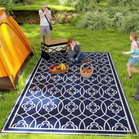 Reversible Outdoor Rug, Waterproof Plastic Straw With Carry Bag, 9 X 18, Blue & White Lantern (red: Blue)