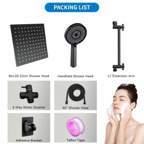 RV Shower Head, 8 Inch High Pressure Rain Shower Stainless Steel Shower Head With Handheld Shower Combo With 59 Inch Extra Long Hose, Adhesive Sh (red: Black)