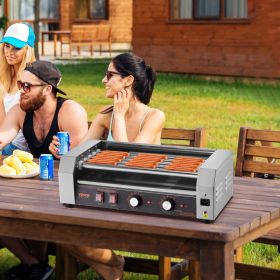 Electric 12 Hot Dog 5 Roller Commercial Sausage Grill Cooker Machine 750W (red: Silver)