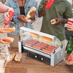 Hot Dog Roller 5 Rollers 12 Hot Dogs Capacity, 750W Stainless Sausage Grill Cooker Machine With Dual Temp Control Glass Hood Acrylic Cover Bun Wa (red: Silver)