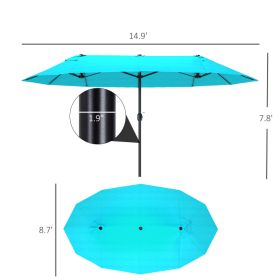 Patio Umbrella 15ft Double-Sided Outdoor Market Extra Large Umbrella With Crank Handle For Backyard, Light Blue (red: Light Blue)