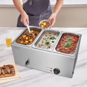 Commercial Electric Food Warmer 3-Pan Countertop Buffet 24QT Bain Marie (red: Silver)