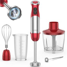 KOIOS 5-in-1 Hand Immersion Blender, 1000W 12 Speed Handheld Blender, Copper Motor Stainless Steel Blade Stick Blender,600ml Mixing Beaker,500ml (red: Red)