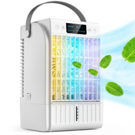 Portable Air Conditioner, 4-in-1 Mini Air Cooler with 4 Wind Speed, 2 Mist Mode, RGB 7 LED Light (red: White-310x190x180 mm)