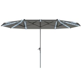 15ft Double-Sided Outdoor Umbrella With Solar Lights, Extra Large Aluminum Patio Umbrella With Crank, Dark Gray (red: Gray)