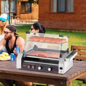 Electric 12 Hot Dog 5 Roller Commercial Grill Cooker Machine Cover 750W (red: Silver)