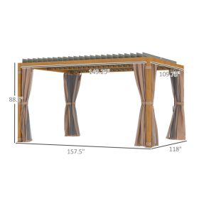 10 X 13 Outdoor Retractable Pergola WSun Shade Louvered Top, Pergola W Canopy, Curtains, Netting, Natural Wood (red: Natural Wood)