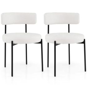 2 PCS White Sherpa Upholstered Dining Chair, Ergonomic Curved Backrest & Wide Round Seat (red: defaulttitle)