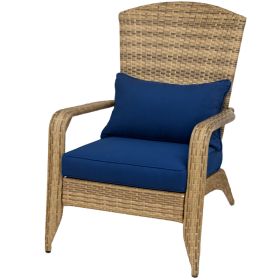 Patio Adirondack Chair With Rattan Wicker, Soft Cushions, Tall Curved Backrest For Deck Or Garden, Dark Blue (red: Dark Blue)