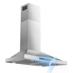 24 Inch Range Hood, Ducted/Ductless Range Hood 450CFM, Wall Mount Kitchen Hood In Stainless Steel, Gesture Sensing & Touch Control, 3 Speed Fan, (red: Silver)