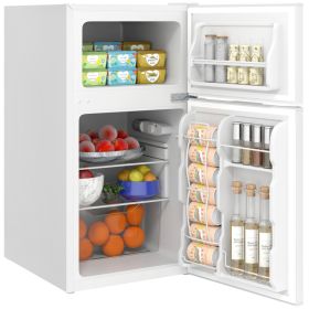 3.2 Cu.Ft Mini Fridge with Freezer, Compact Refrigerator with Adjustable Thermostat, Shelf and Double Reversible Door for Bedroom, Dorm, Home Off (red: White-490x540x950 mm)