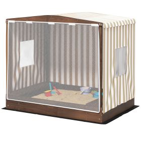 Kids Wooden Sandbox With Canopy Fully Covered, 2 Bench Seats, Bottom Liner, 56 X 40 X 52, Brown (red: Brown)