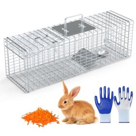 Live Animal Trap Cage For Spring Summer 27x7.5x8in Folding Catch And Release Steel Humane Cat Trap For Racoons Stray Cats Rabbits Beavers Hedgeho (red: Silver)