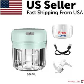 Electric 300ML Garlic Press Chopper Chili Onion Fruits Meat Mincer Blender Mixer (red: Green)