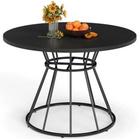 Black 47" Round Dining Table , Family-Sized For 4-6 People, Hourglass Metal Base & Curved Tabletop (red: defaulttitle)