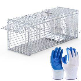 1Pc Live Animal Trap Cage 37x14x15in Folding Catch And Release Humane Cat Trap Galvanized Iron For Raccoons Foxes Coyotes Stray Dogs Armadillos S (red: Silver)