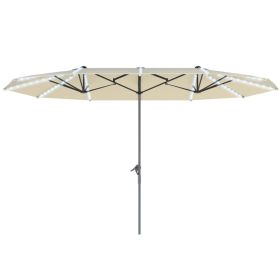 15ft Double-Sided Outdoor Umbrella With Solar Lights, Extra Large Aluminum Patio Umbrella With Crank, Cream White (red: White)