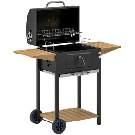 Charcoal BBQ Grill With 245 Sq. In. Cooking Area, Adjustable Charcoal Pan, 3 Shelves, Thermometer, Black (red: Black)