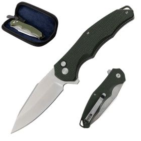 Folding Knife OD Green G10 Handle Pocket Knife, 14C28N Steel Thumb-Stud Outdoor Tools, Folding Knife Sheath (red: Green)