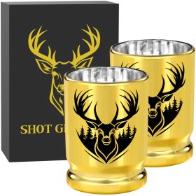 2pcs  50 Caliber Deer Head Golden Plastic Wine Glasses With Gift Box - Leak Proof, Reusable - Stylish Animal Print Design, Suitable For Whiskey, (red: Golden XJB030602)