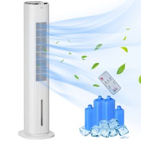 42" 3-In-1 Ice Cooling Fan with Humidifier, Evaporative Air Cooler with Water Tank, 3 Modes, 3 Speeds, 12H Timer, White (red: White-310x295x1110 mm)