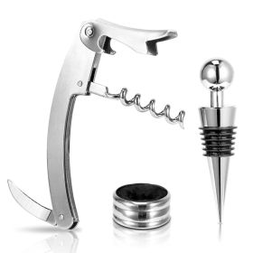 3Pcs Corkscrew Bottle Opener Set Tool Foil Cutter Drip Collar Protector Cork Stopper Wine Bottle Cap Opener (red: Silver)